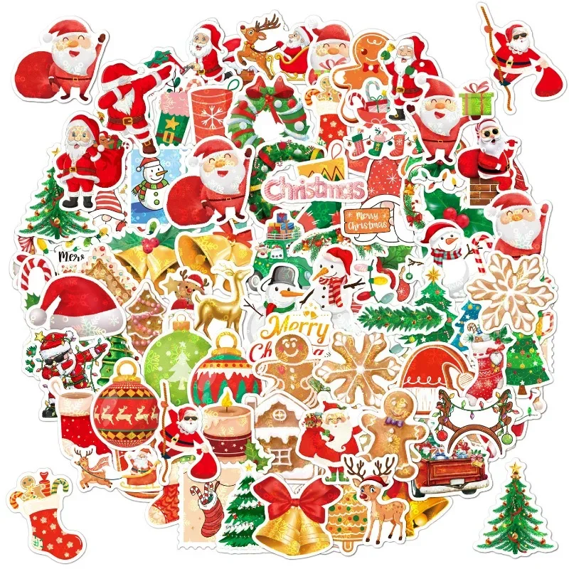 100PC Christmas Theme Stickers Merry Xmas Stickers for Envelopes Gifts Tags Crafts Snowboard Decorations Holiday Party Favors