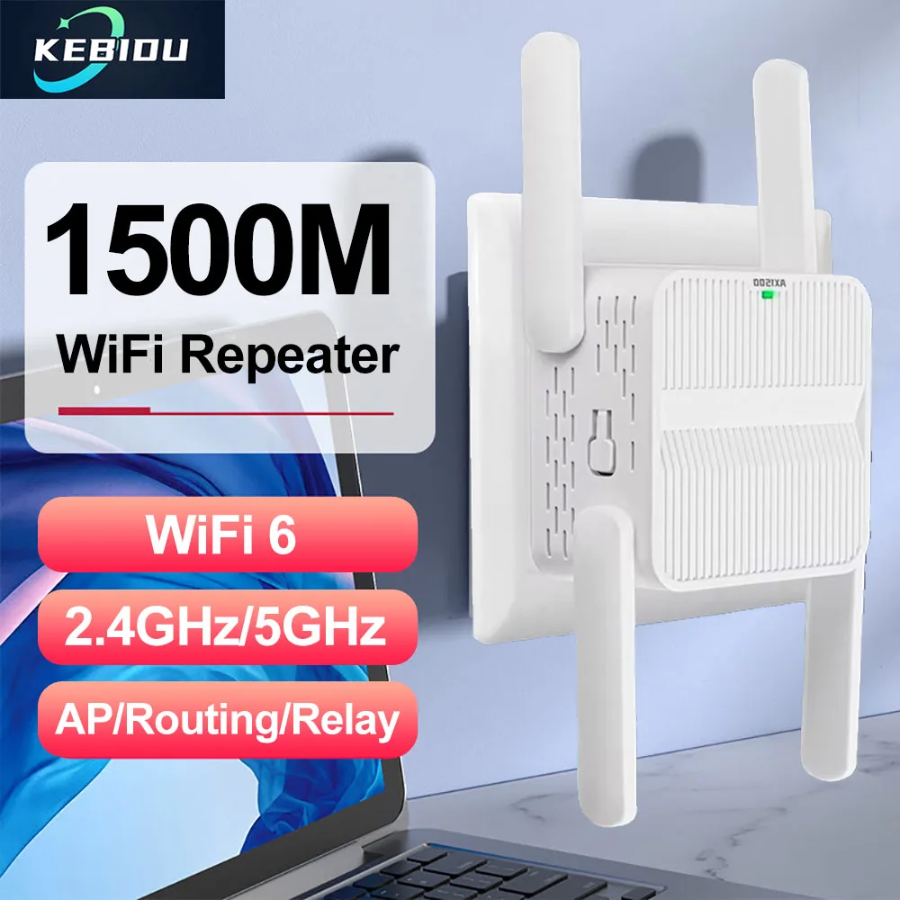 

WiFi 6 Repeater Amplifier Wireless Network Expander Router Power Extender 1500Mbps 2.4GHz 5GHz 4 Antenna for Router Home Office
