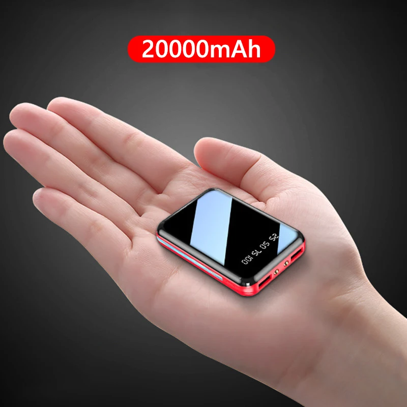 20000mAh Mini Power Bank Portable Charger Mirror Screen LED Digital Powerbank External Battery for iPhone Xiaomi Huawei Samsung