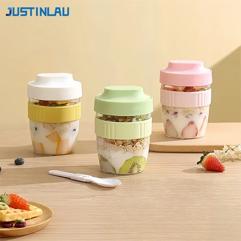JUSTINLAU Portable Breakfast Fruit Oat Yogurt Salad Cup With Lid Spoon Food Storage Cup Fitness Weight Reducing Picnic Lunch Box
