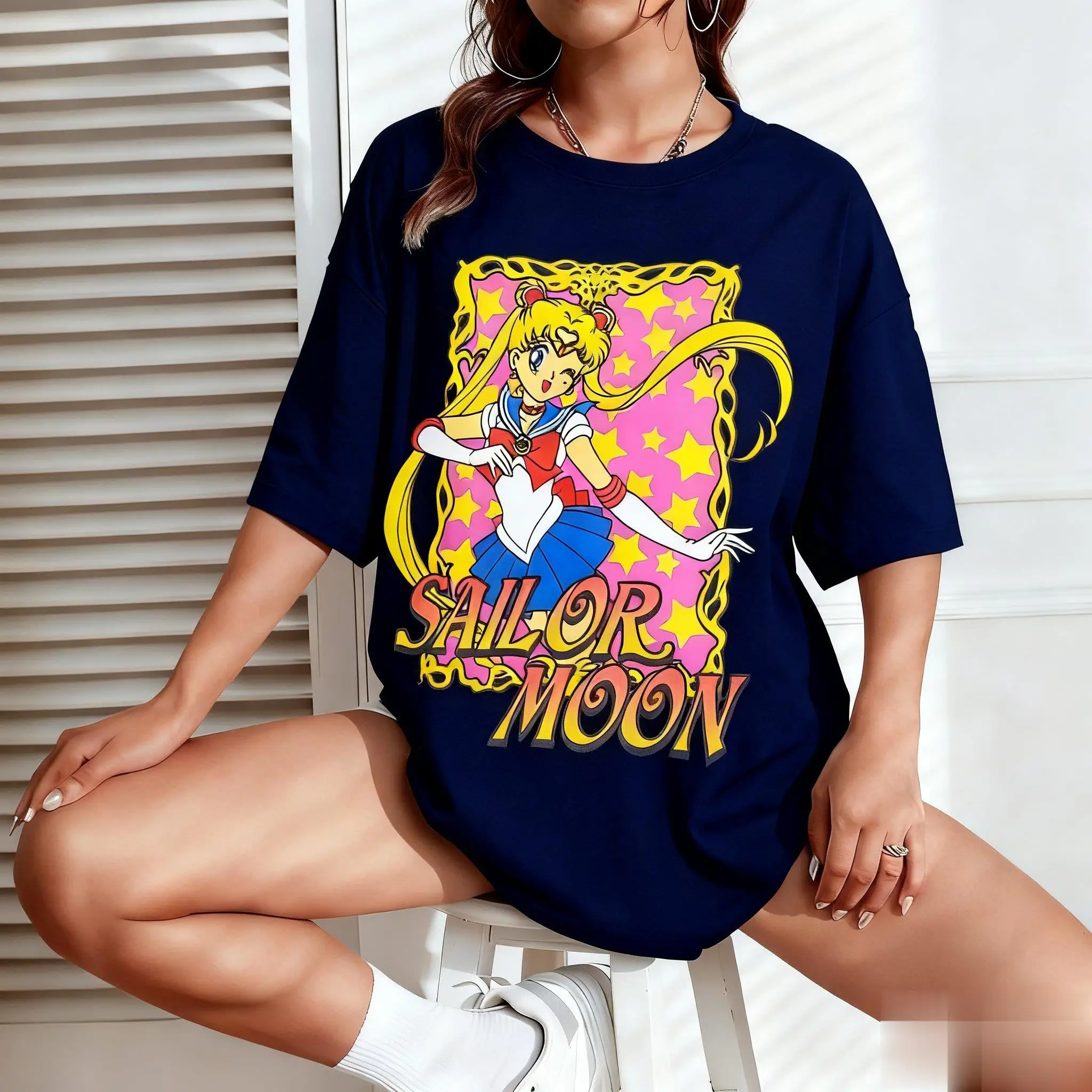 Summer Sailor Moon Graphic T-shirt Men Women Anime Print Short Sleeve Tee Oversized Casual Streetwear Kawaii Fashion Y2k Clothes