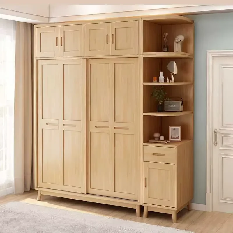 New Popular Sliding Door Wardrobe Solid Wood Simple Cabinet Home Bedroom Small Apartment Rental Housing Special Hanging