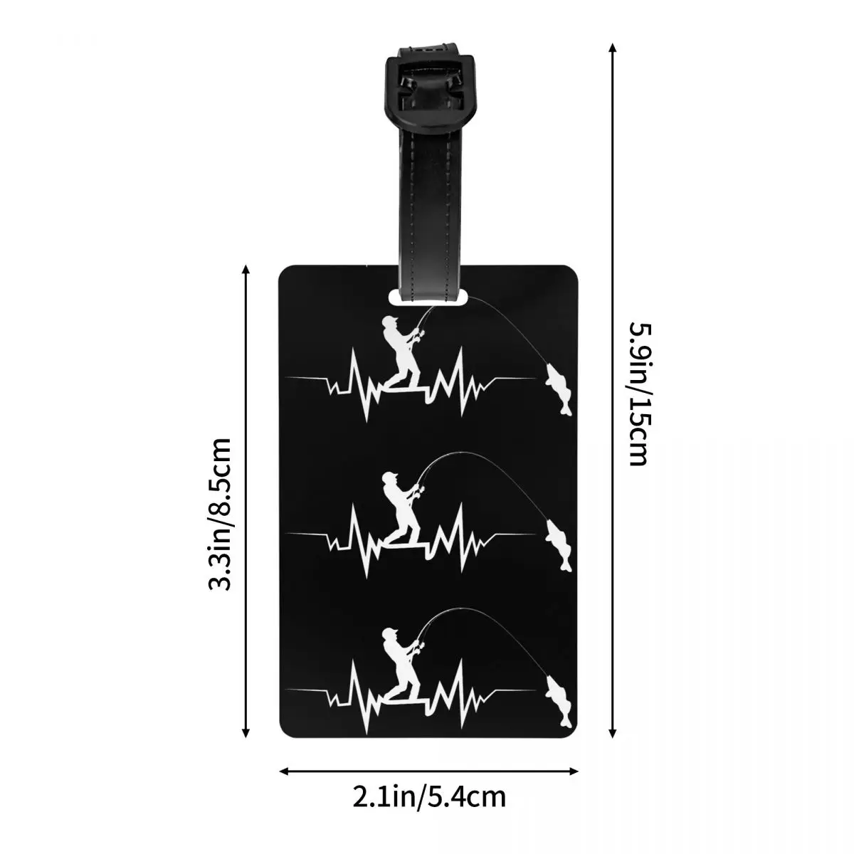 Etiqueta de equipaje personalizada con latido de corazón de pesca para maletas, divertido pez de pescador, etiqueta de equipaje, cubierta de privacidad, tarjeta de identificación con nombre