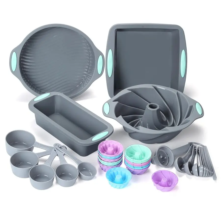 

45 Pieces Silicone Bakeware Set, Heat Resistant Baking Pans, Nonstick Baking Molds for Cake, Bread and Cupcake, with Measuring C