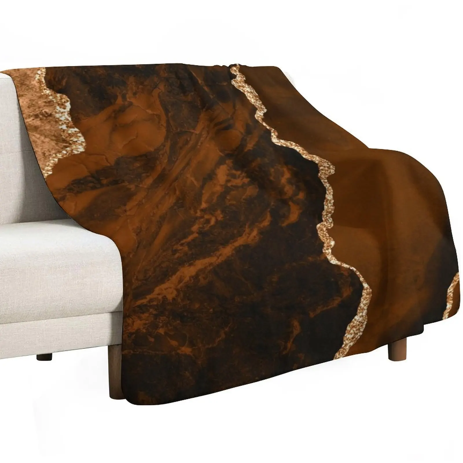 

Abstract Chocolate Brown & Gold Modern Geode Agate Design Throw Blanket Hair Quilt Camping Blankets