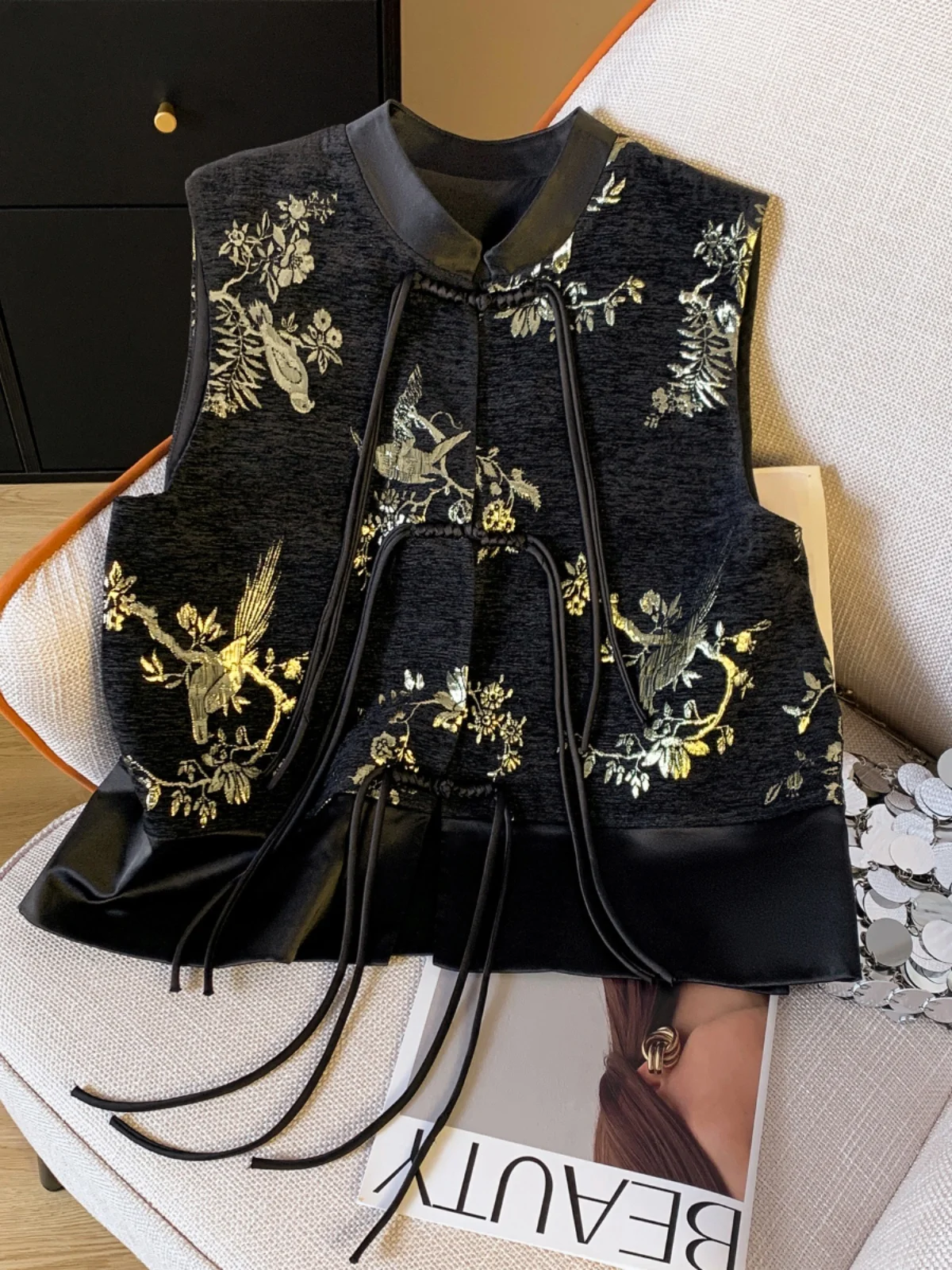 

Новый китайский ацетатный жилет с вышитыми кисточками и пуговицами, весенний улучшенный костюм Тан, высококачественный костюм oulder Pad irt