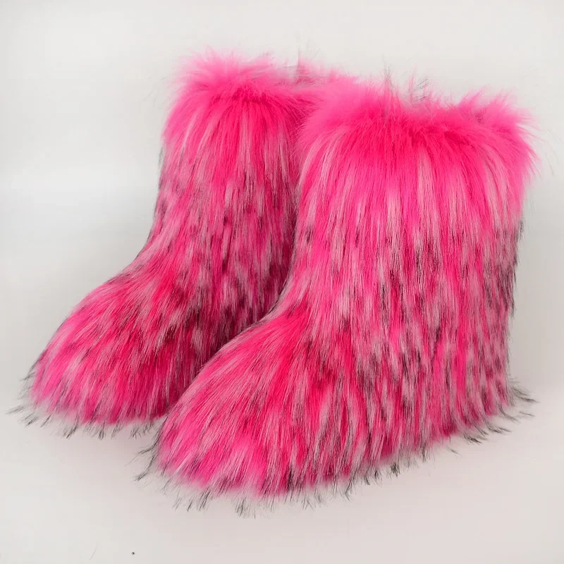 

2025 Winter Women's Fluffy Faux Fox Fur Ankle Boots Woman Plush Warm Snow Boots Luxury Footwear Girls' Furry Fur Bottes Fashion