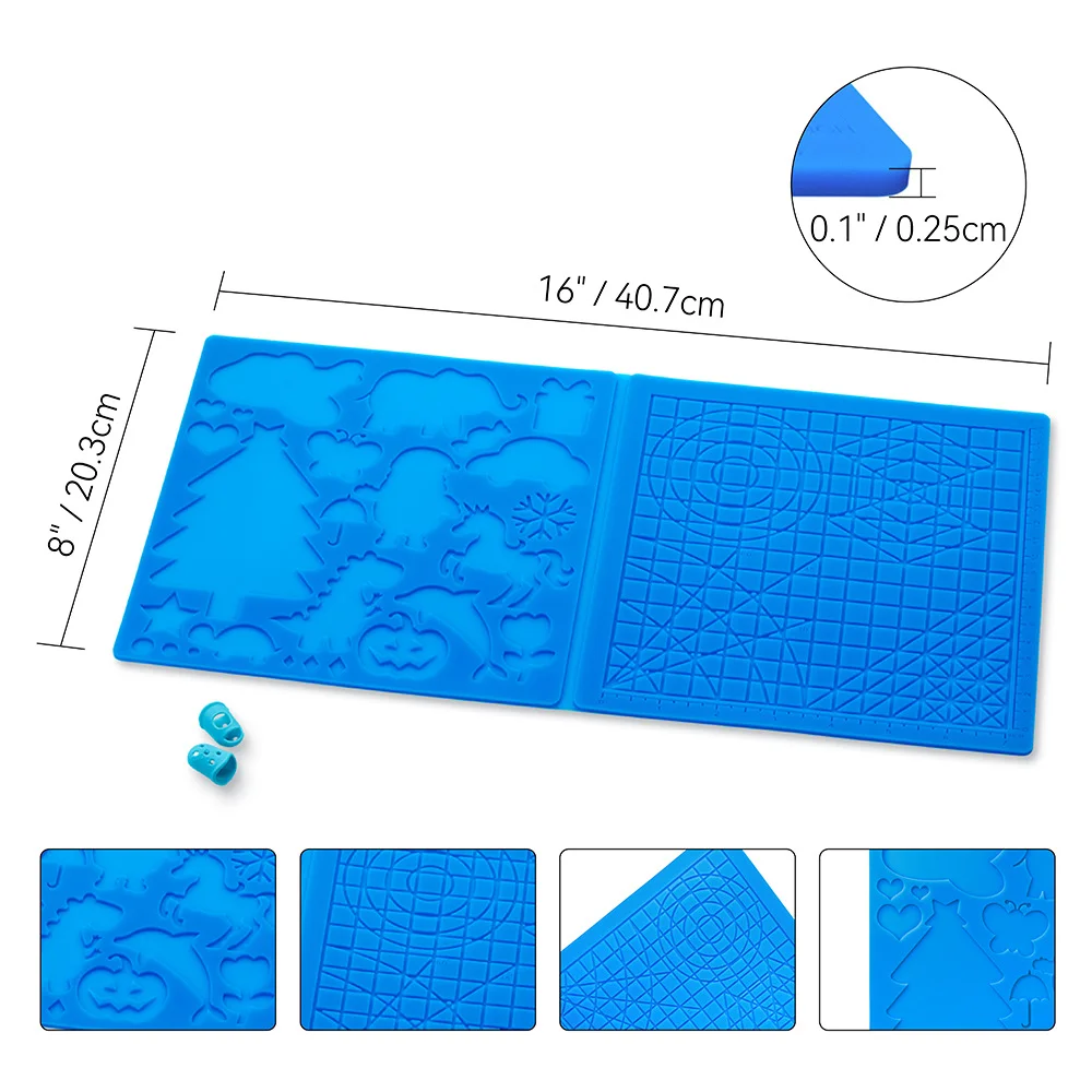 แผ่นพิมพ์ซิลิโคน 3D สําหรับเด็ก ปากกาพิมพ์ DIY 3D แผ่นออกแบบซิลิโคนอ่อนนุ่มพร้อมฝาครอบนิ้วซิลิโคน 2 อัน