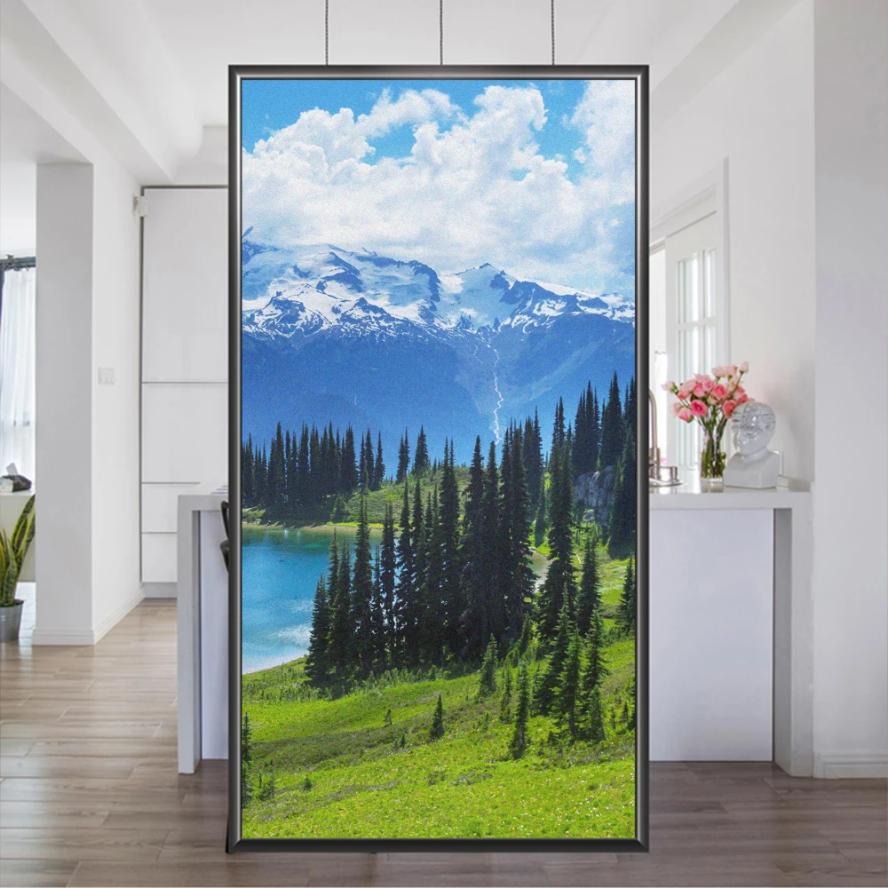 Privacy Windows Film Lake View Pattern Glass Door Decorative Film  Frosted Sun Blocking No Glue Static Cling Windows Sticker