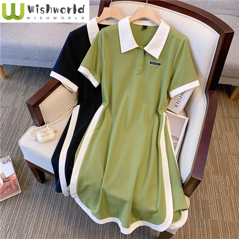 

Women's Slimming Patchwork A-line Skirt for Spring and Summer Fashion Polo Collar Dress for Women