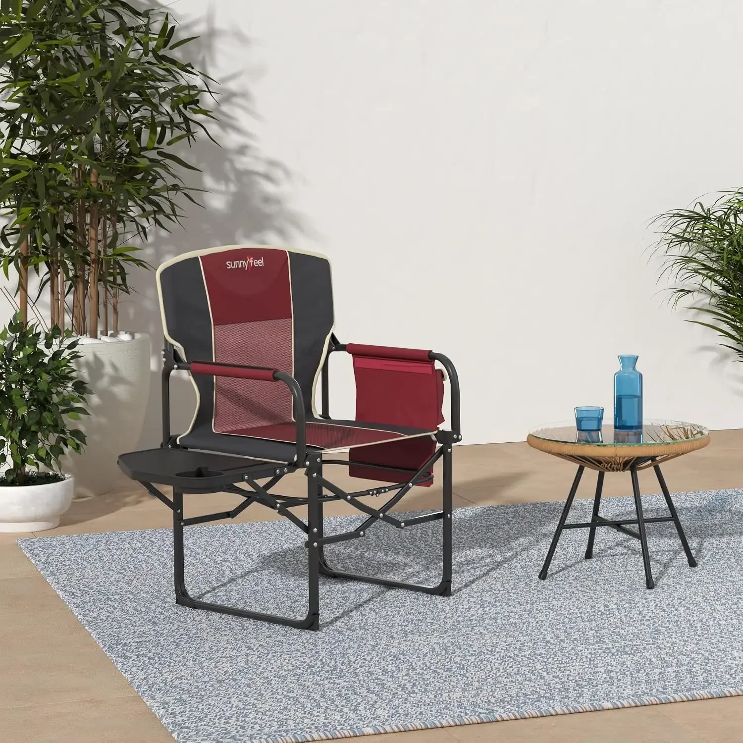 Camping Directors Chair, Heavy Duty,Oversized Portable Folding Chair with Side Table, Pocket for Beach