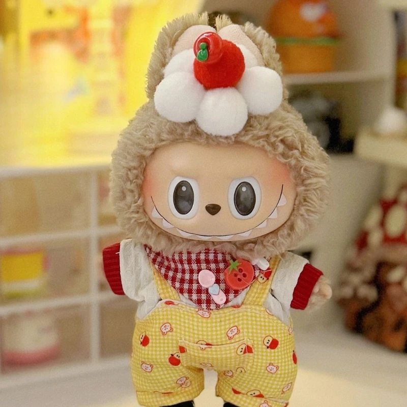 

Doll Clothes Suitable for 17cm V1 V2 V3 Labubu Vinyl Doll Cartoon Trendy Overalls Haircard Set Replacement Clothes Accessories