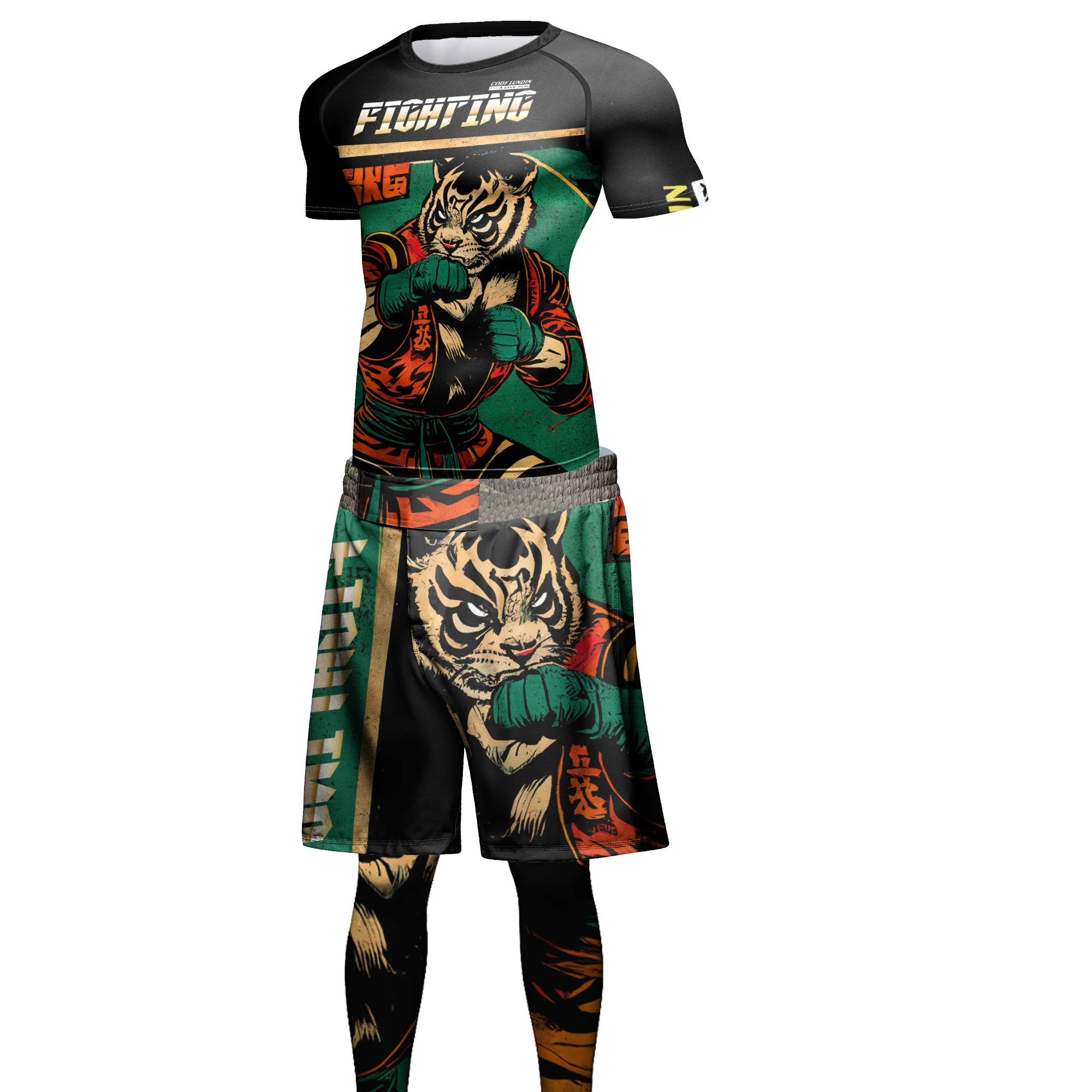 Cody Lundin Sublimation Men jiu jitsu Rashguard Set Tiger Printed Cool Boxing Training Set Male MMA BJJ Compresion Tracksuit