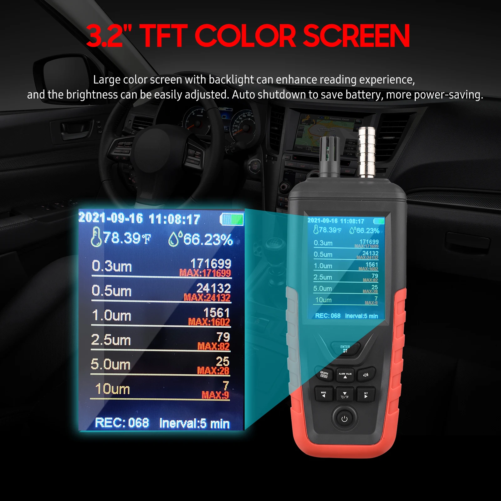 Air Quality Tester Humidity Monitor Dust Particle Counter 6-Channel 0.3um/ 0.5μm/ 1.0μm/ 2.5μm/ 5.0μm/ 10um PM2.5 PM10 Detector