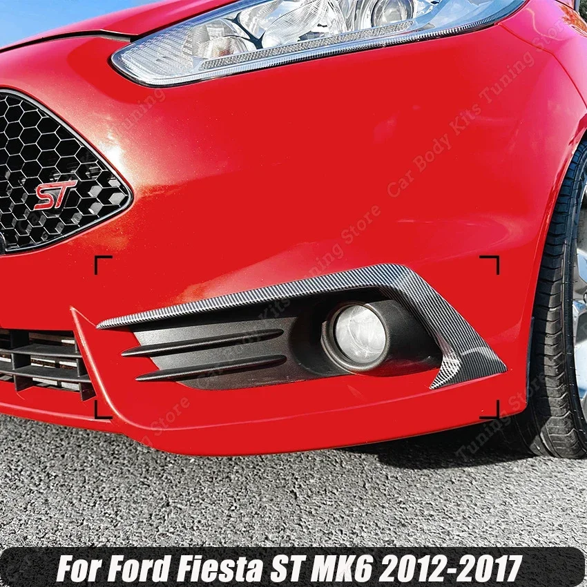 2PCS Car Front Fog Light Grille Cover For Ford Fiesta ST MK6 2012 2013-2017 Frame Eyebrow Eyelid Sticker Trim Black Tuning