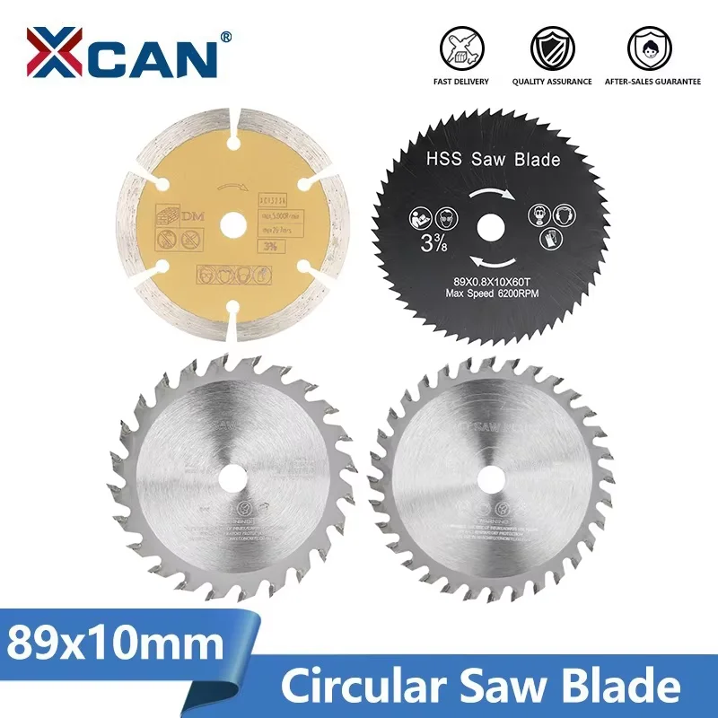 XCAN 4-teiliges Kreissägeblatt-Set, 89 x 10 mm, TCT-Sägeblatt, Hartmetall-Holztrennscheibe, Holzbearbeitungs-Schneidwerkzeuge