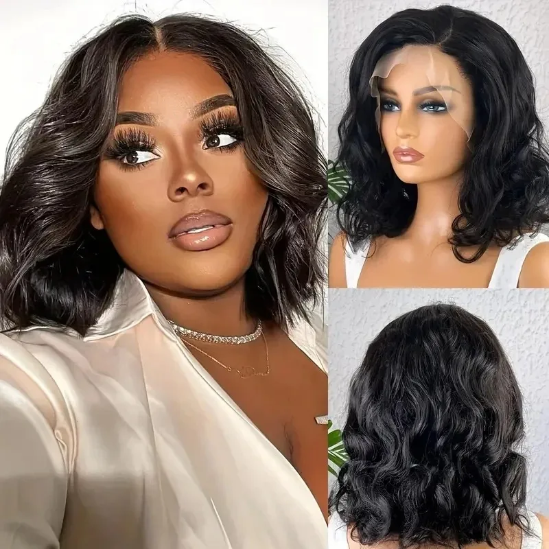 250 Density Natural Body Wave Short Cut Bob 16 inch Wigs 13x6 HD Lace Frontal Transparent Human Hair Wigs Brazilian For Women