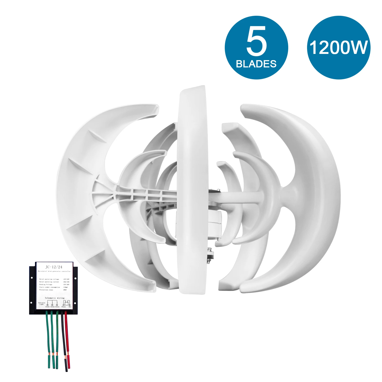 Generatore eolico 12V 1200W con controller caricabatterie Home Mulino a vento a energia chiara 5 pale Minitype Lanterna Kit generatore di turbina eolica