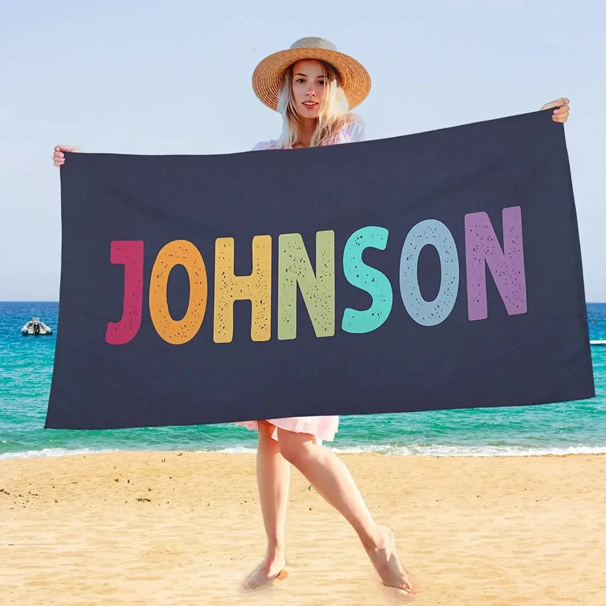 Personalized Beach Towel Customized Name Text Custom Bath Towel for Beach Gym Bathroom Own Design Pool Towel for Women Kids Gift