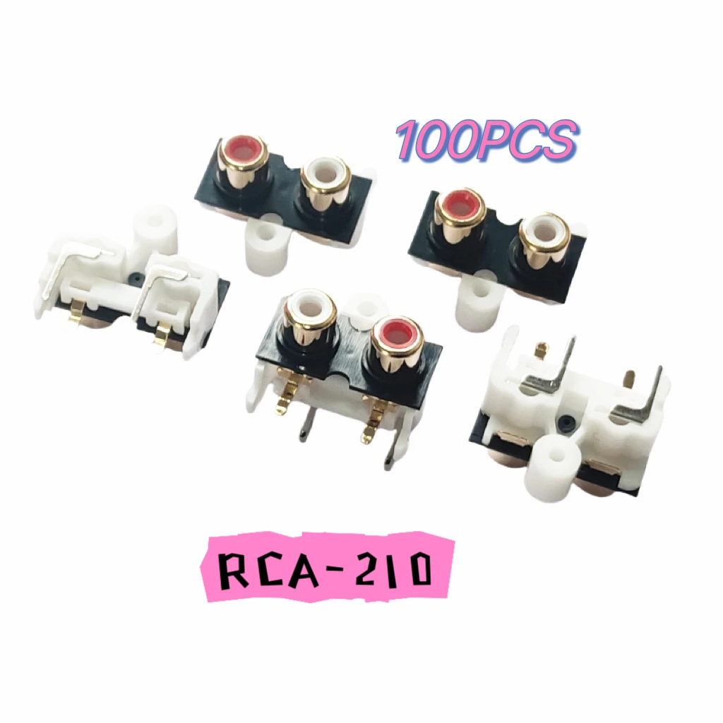 100PCS PCB Mounting 2Position Stereo Audio Video Jack RCA Female Connector TWO Hole (W+R) RCA-210 Golden