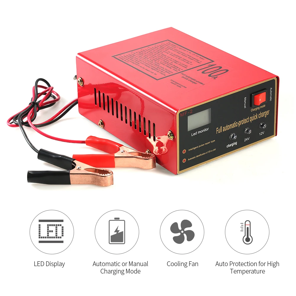

Умное зарядное устройство 140 Вт, 12 В/24 В, светодиодный дисплей, импульсный ремонтный тип, обслуживание для зарядки свинцово-кислотной батареи и литиевой батареи