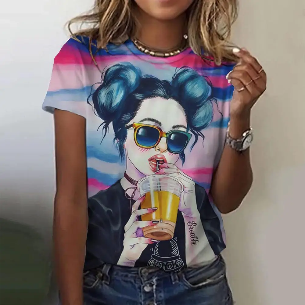 Camisetas con estampado de personajes de dibujos animados para mujer, ropa Harajuku Vintage de manga corta, cuello redondo, Top divertido, ropa