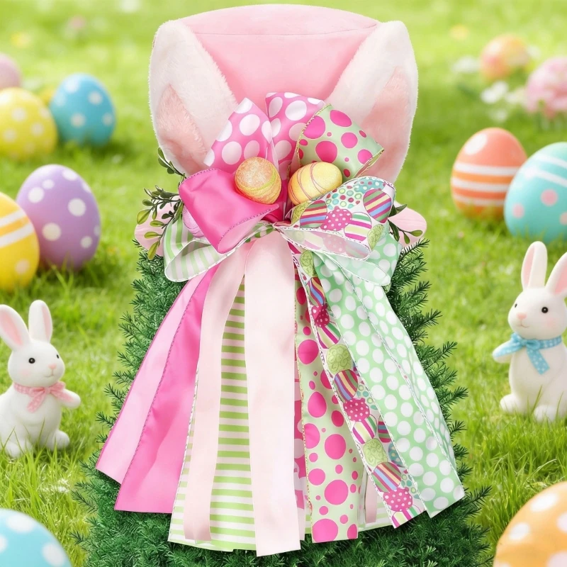 

E06B Пасхальный Заячий Ушной Плюшевый Тканевый Венок Пасхальный Заячий Ушной Дерево Цилиндр для Двери Стены Украшения Фестиваль