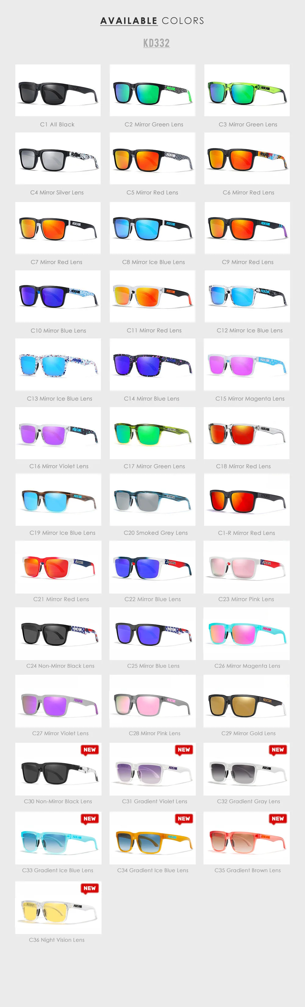 Kdeam Mode Vierkante Zonnebril Gepolariseerde Mannen Sport Shades 3D Logo Cool Spiegel Lens Rijden Bril Met Gratis Doos