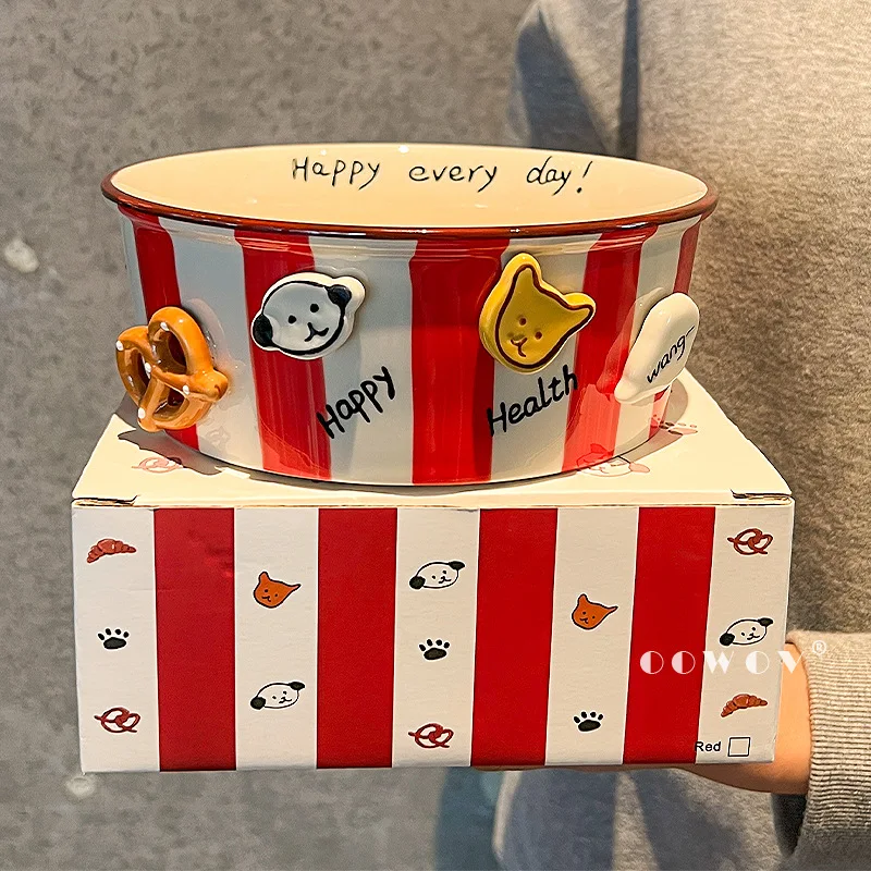 

750ml Button Puppy Ceramic Snack Bowl Household Kitchen Tableware Snack Fried Chicken French Fries Bucket Popcorn Salad Yogurt
