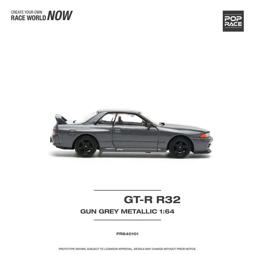 PreSale Pop Race 1:64 Skyline GTR R32 Gun Grey Openable Hood Diecast Diorama Car Model