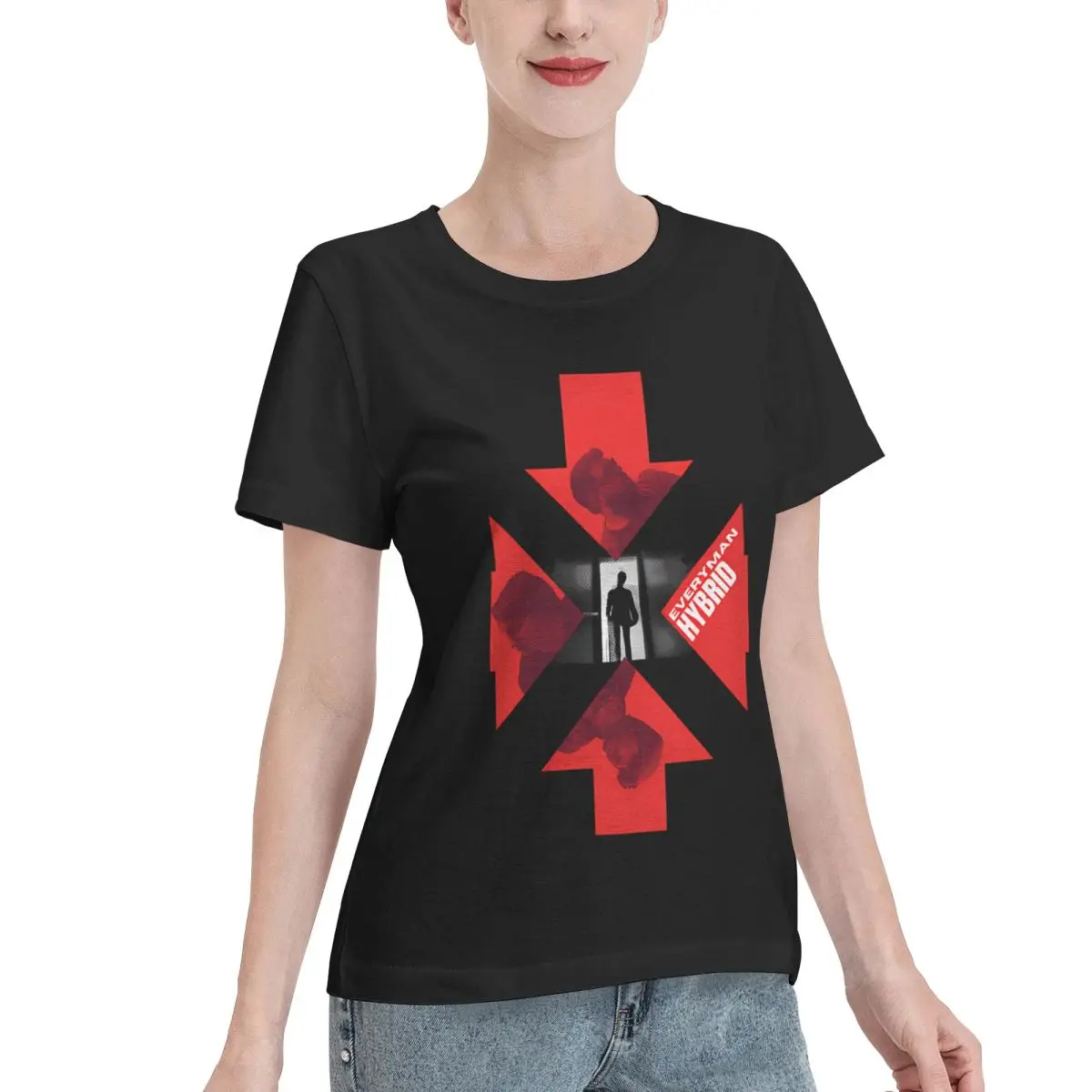 Soft Comfy Everymanhybrid Horror Scariest Movie Gift Women's T-shirt Vintage Retro Female Everyday Wear