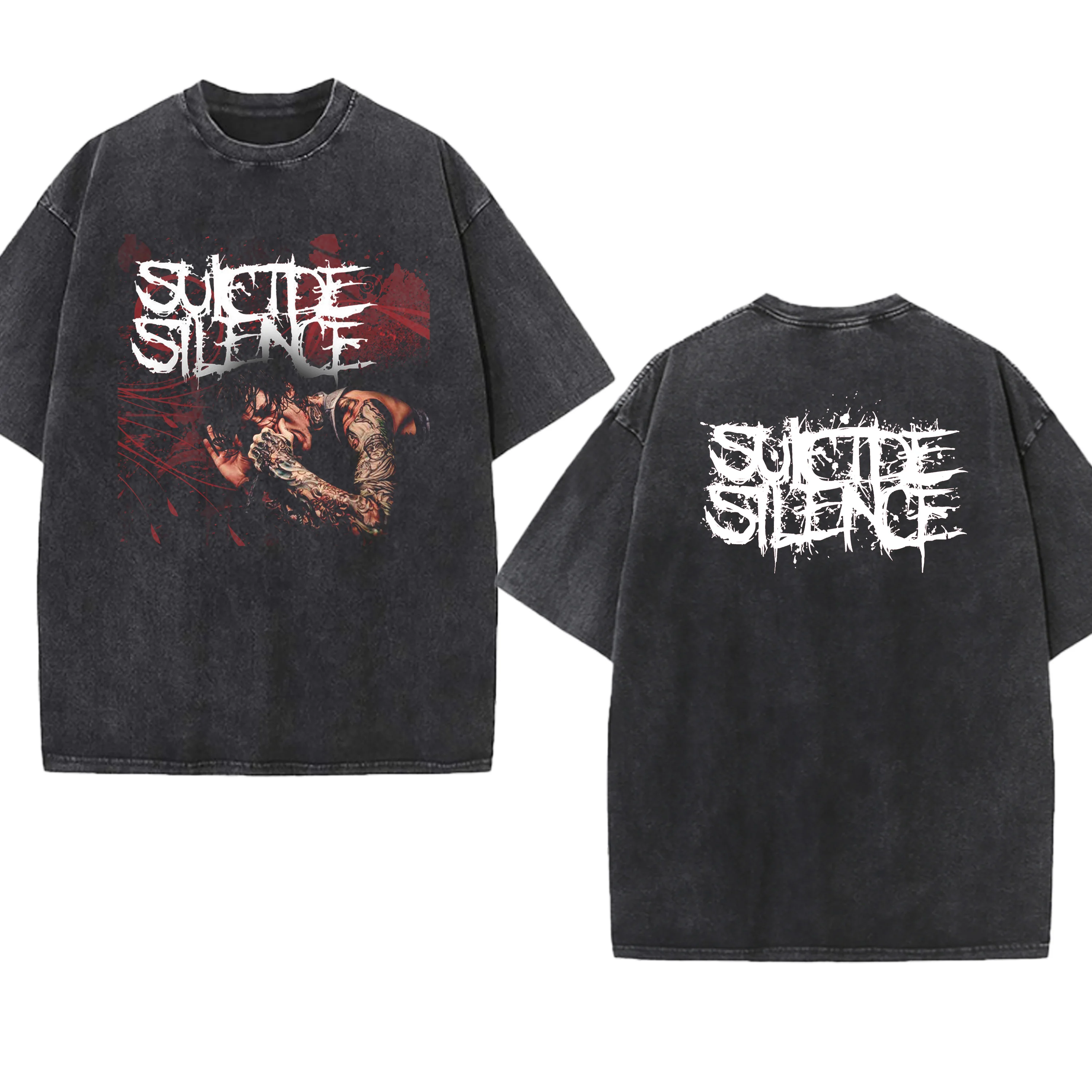 الفرقة غسلها تي شيرت الانتحار الجرافيك الصمت Deathcore-الفرقة القطن خمر جولة الرقبة روك الرجال النساء الشارع الشهير تيز قصيرة الأكمام #3