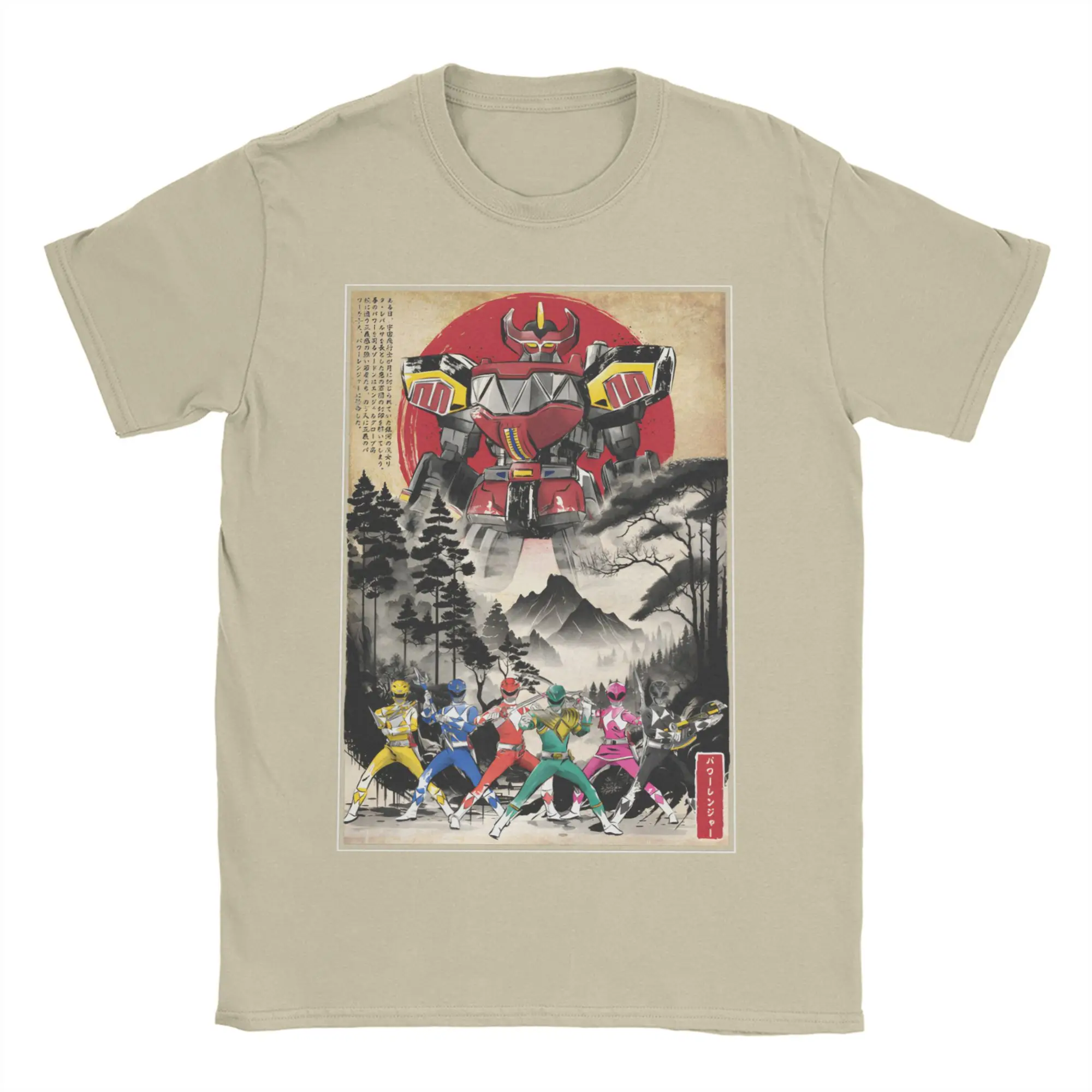 Power Rangers in Japan woodblock Men Women's T Shirts  Funny Tee Short Sleeve Round Collar T-Shirt 100% Cotton Plus Size Clothes