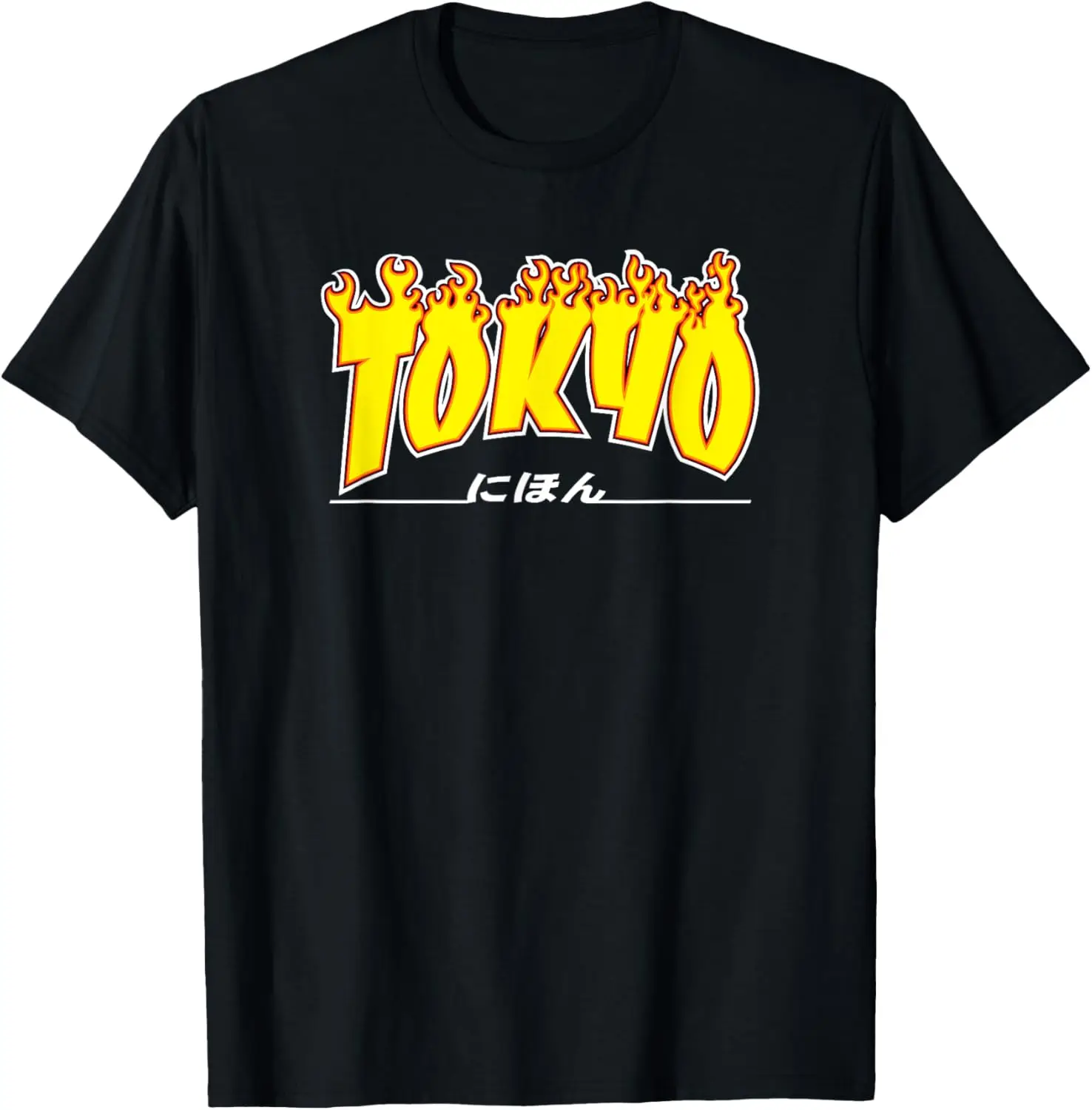 Tokyo Japan Trasher Yellow, Orange, and Black, Flame T-Shirt