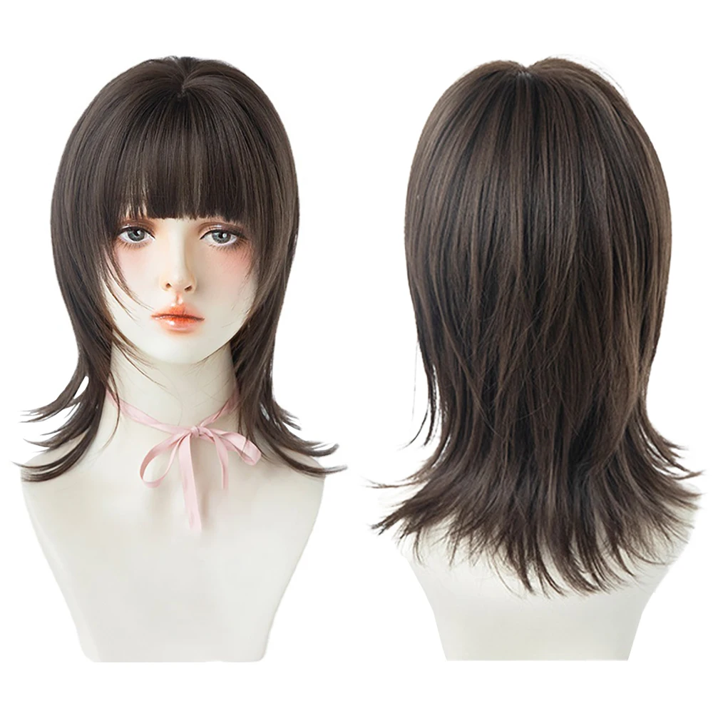 شعر صناعي بتصفيفة شعر البوري مع غرة، وإطلالات زرقاء وشعر مستعار رقيق، مناسب للعب الأدوار اليومي للنساء