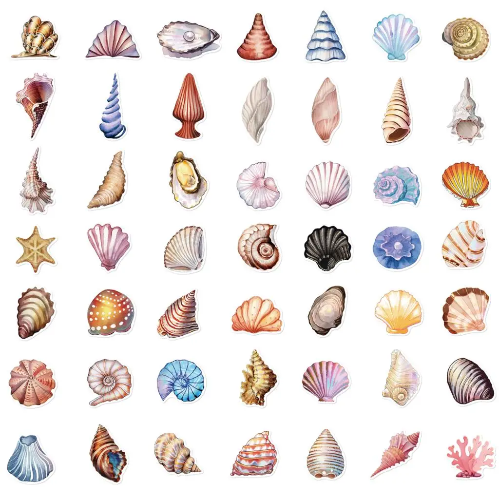 50PCS Cute Cartoon Shell Conch Stickers Graffiti Decoration DIY Laptop Phone Suitcase Notebook Label Stationery Sticker