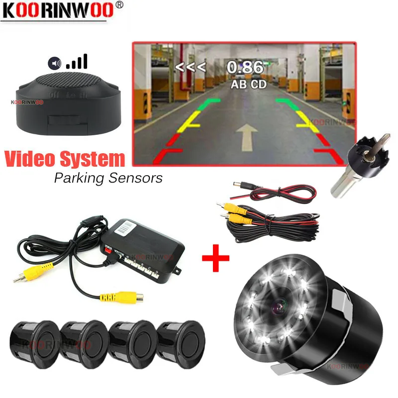 Koorinwoo Car Intelligent System Automotive sound system master Parking Sensors 4 Alarm With Rear View Camera Reverse For Radio