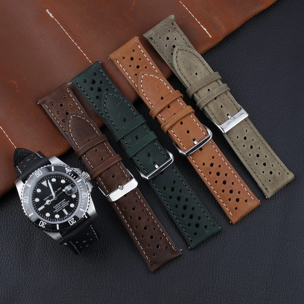 Handmade Watchband Soft Genuine Leather Watch Strap 18mm 20mm 22mm 24mm Porous Ventilation Wristband Replacement for Watches