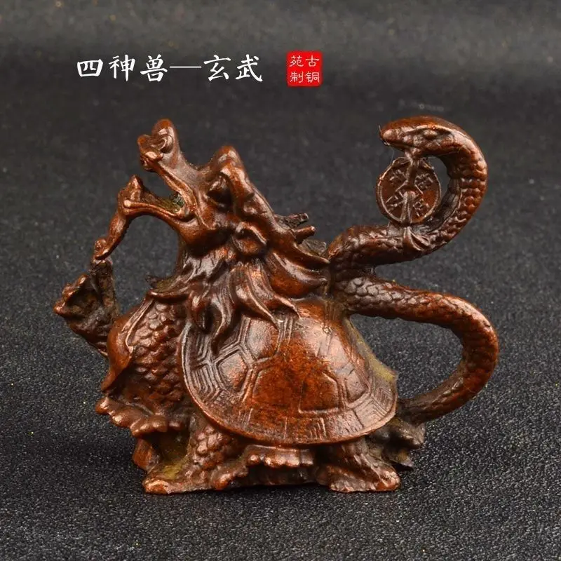 Antique bronze ware four divine beasts Xuanwu ornament Chinese-style copper old pulp four square holy beast turtle snake porch f