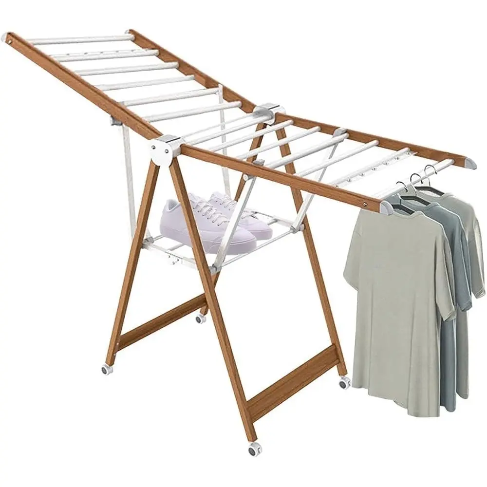 

Aluminum 2-Tier Folding Clothes Drying Rack - Heavy Duty 120kg Capacity, Wheeled for Indoor/Outdoor Use (160cm)