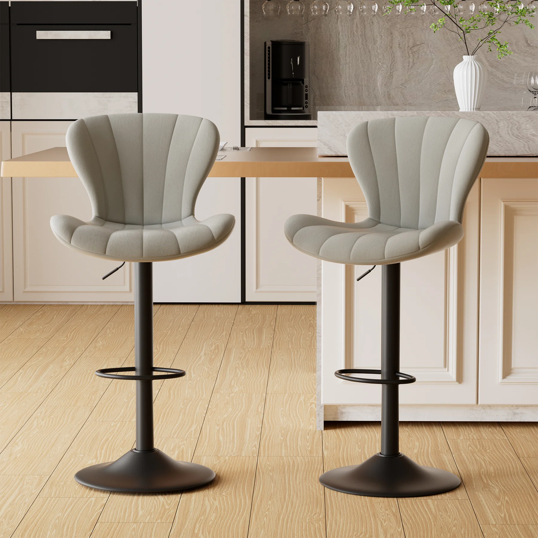 Soft Cushion Bar Chair Set, Moderno, Altura Ajustável, Encosto Alto, Couro Artificial, Giratória, 2 Peças