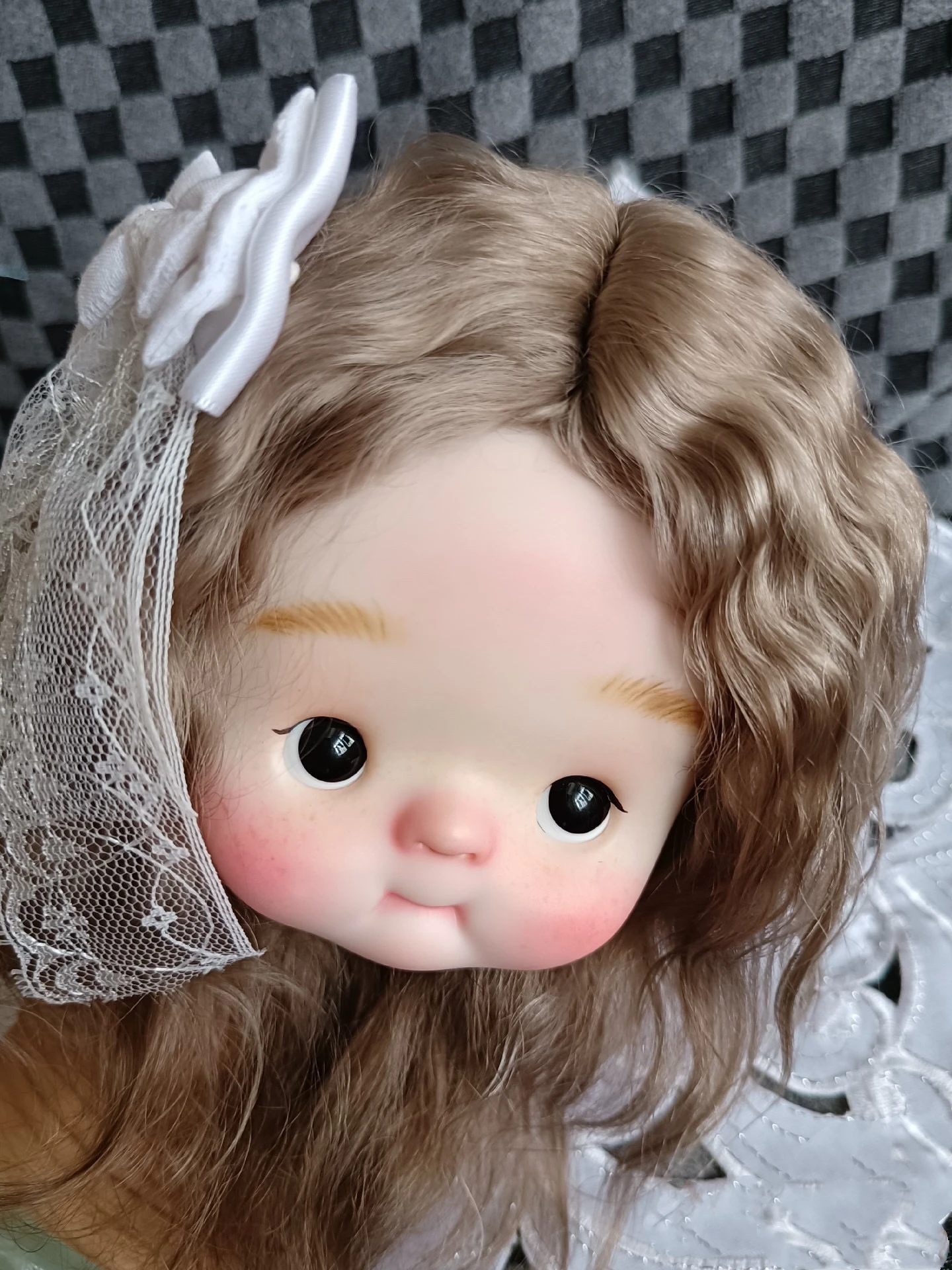 

（Booking customization. About 3 weeks）BJD Blythe Qbaby wig Import Mohair (long) tea brown Fit 9-10inch head circumference