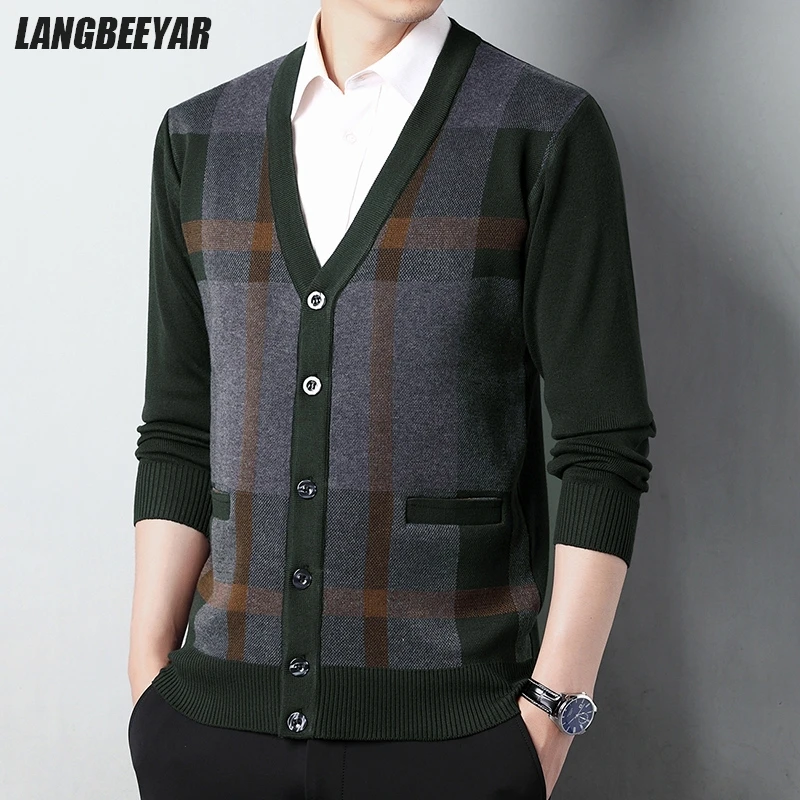 

Высший класс, новый брендовый модный вязаный шерстяной кардиган, полосатый свитер, модные повседневные осенне-зимние пальто, куртка, мужская одежда