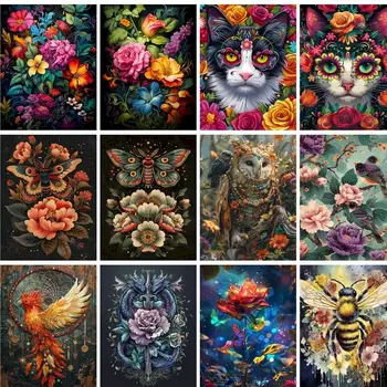 GATYZTORY 숫자 동물 그림 키트, 숫자 새와 고양이 그림, 캔버스에 손으로 그린 선물, 홈 데코