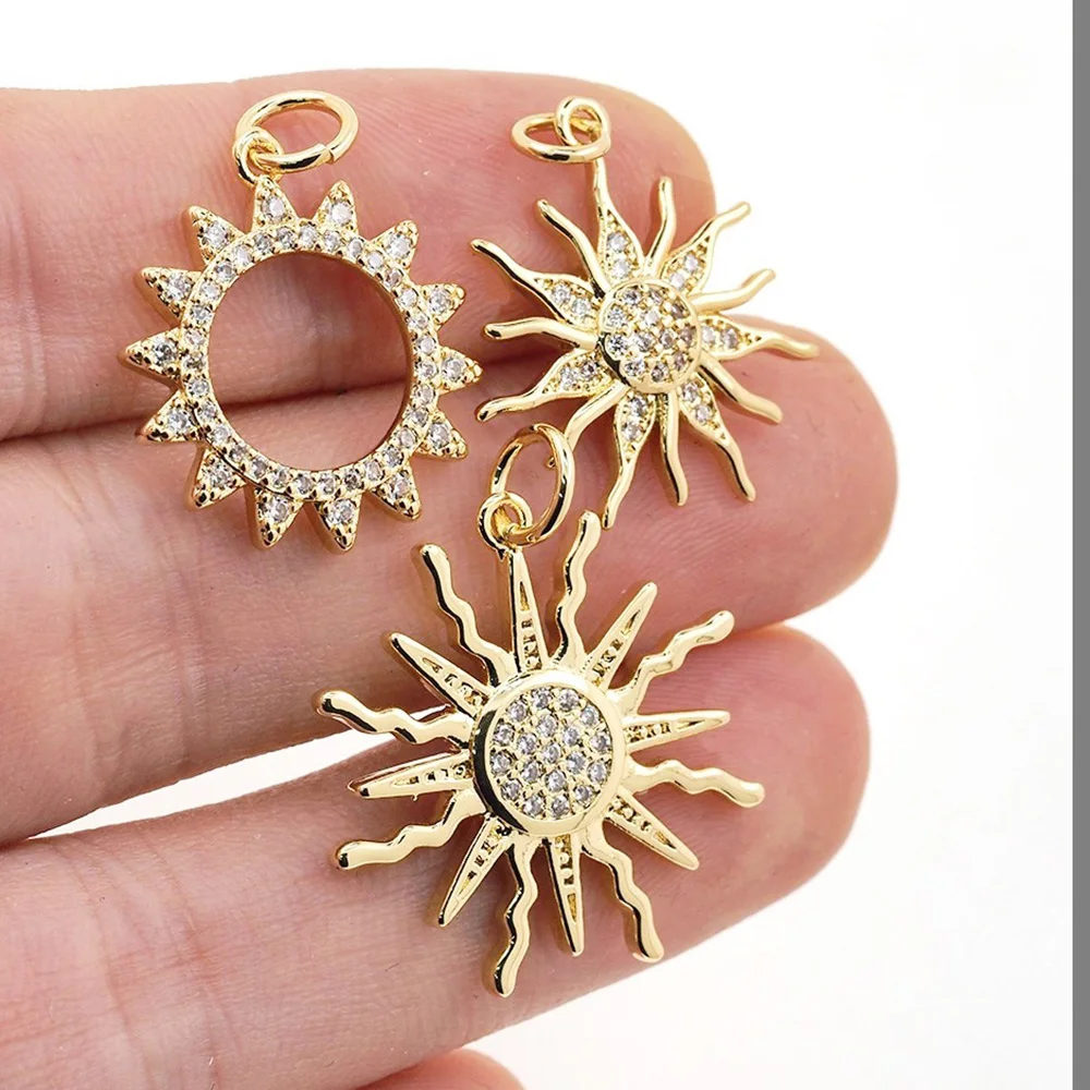 Fashion Sun Totem Charms Pendant CZ Zircon Gold Plated Necklace DIY Birthday Party Jewelry Findings Accessories Making For Women