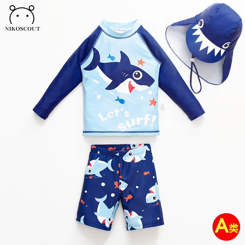 Baby Swimsuit for Boys, Middle and Large Boys, Long-Sleeved Sun Protection Split Quick-Drying 2024 New Style