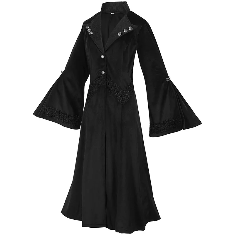 Women Steampunk TailCoat Retro Medieval Costume Jacket Slim Fit Victorian Long Dress Cosplay Vintage Trench Coat S-2XL