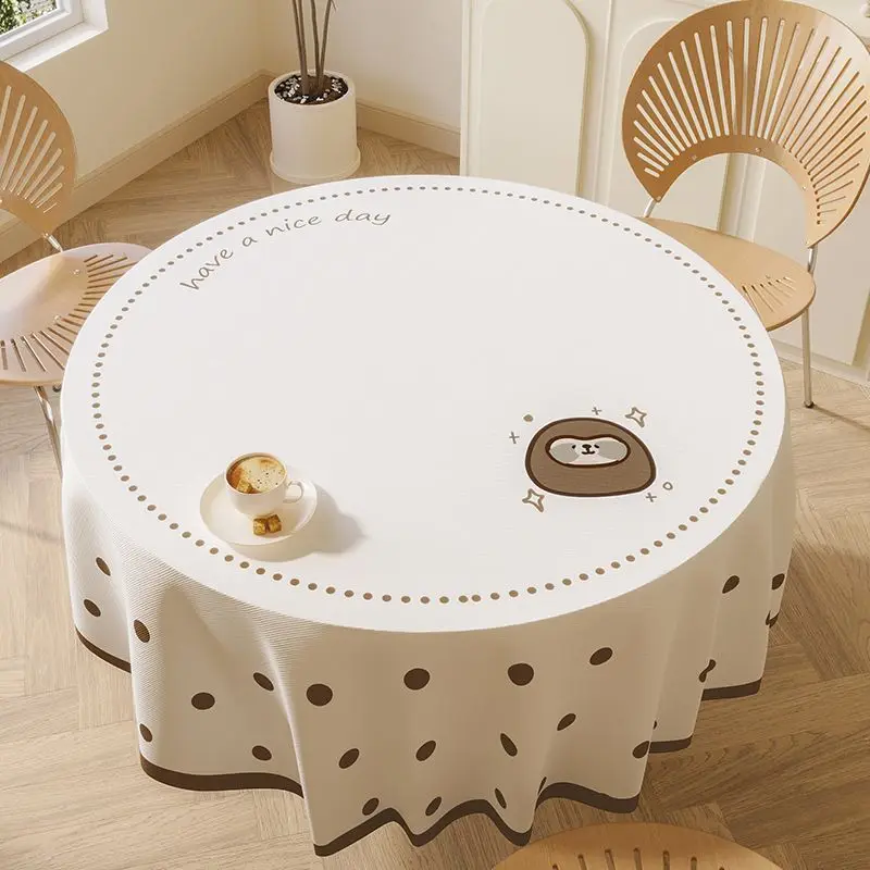 Round Table Waterproof Tablecloth Oil-proof and Scalding-proof Wash-free PVC Table Mat Home Nordic Printed Round Tablecloth