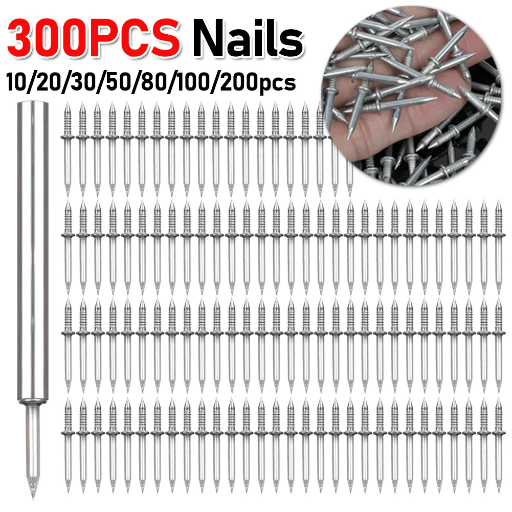 300-10pcs Double Head Nails Anti-Rust Double-Head Seamless Thread Nail Hard Thread Screws Set for Solid Wood Skirting Boards