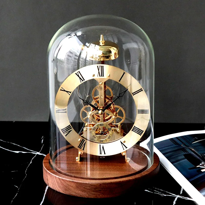 Glass LED Mechanical Desk Clock Stylish Wood Office Table Clock Elegant Living Room Aesthetic Bedroom Decoration Accessories